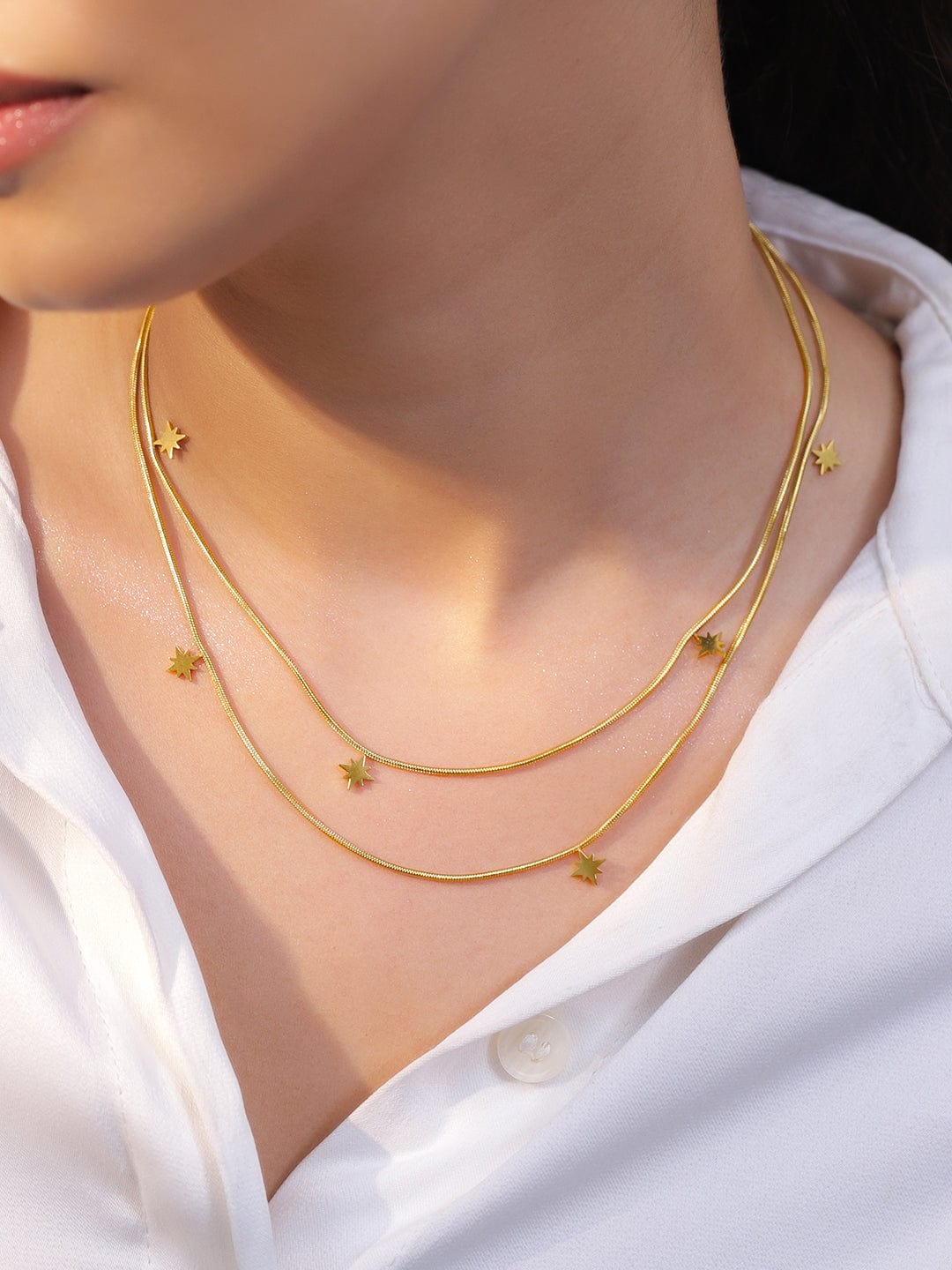 Rubans Voguish 18K Gold-Plated Star Charm Double Layer Brass Necklace Chain