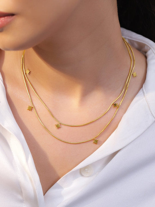 Rubans Voguish 18K Gold-Plated Star Charm Double Layer Brass Necklace Chain