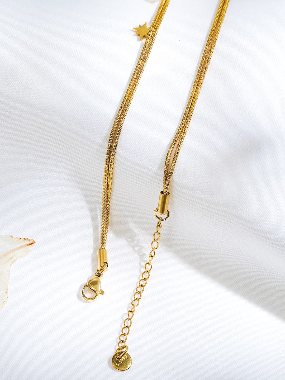 Rubans Voguish 18K Gold-Plated Star Charm Double Layer Brass Necklace Chain