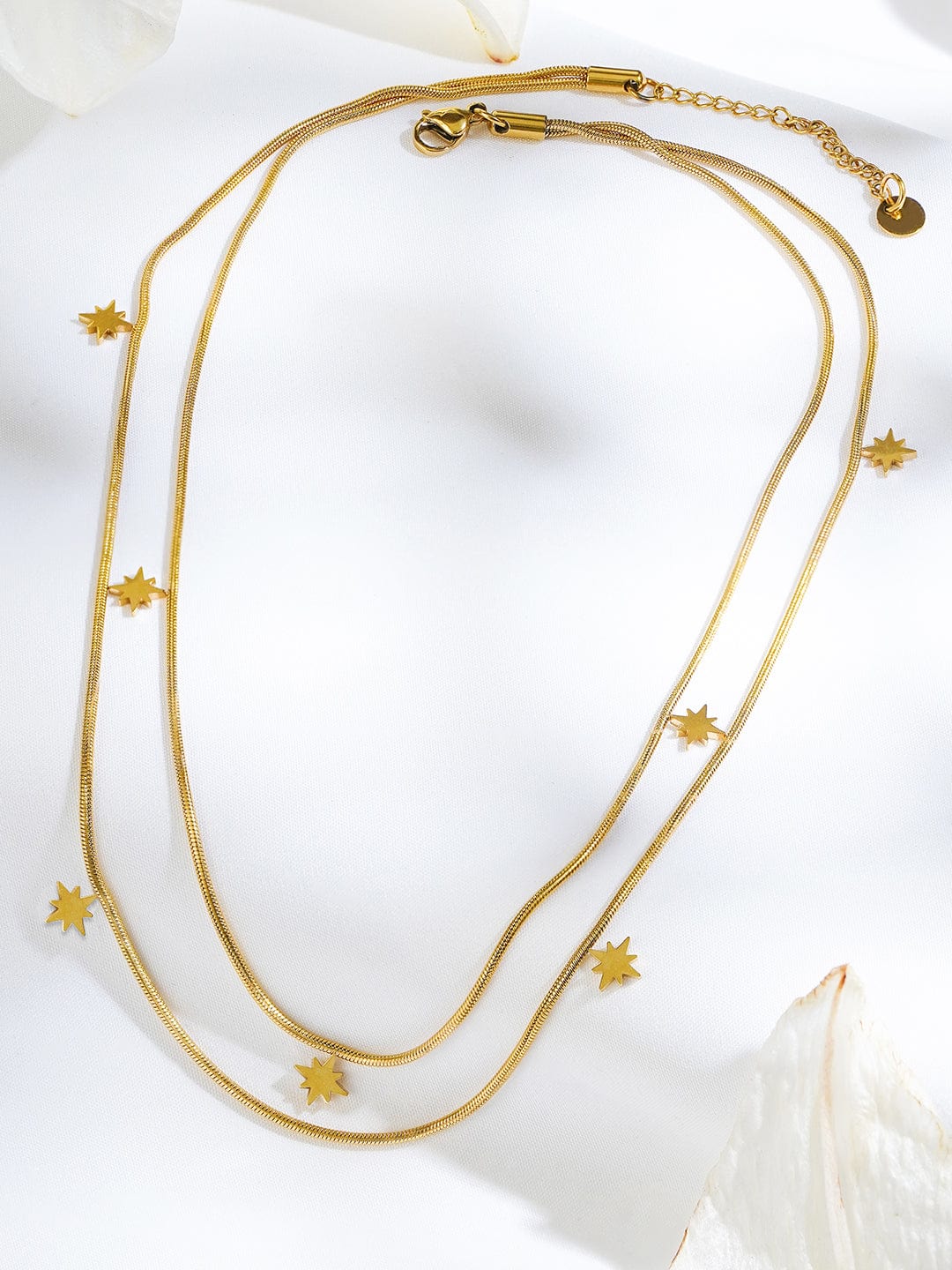 Rubans Voguish 18K Gold-Plated Star Charm Double Layer Brass Necklace Chain
