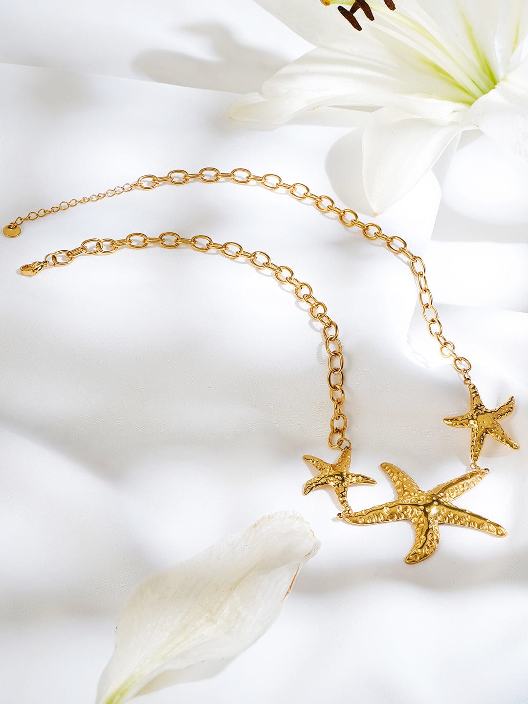 Rubans Voguish 18K Gold-Plated Starfish Design Charm Statement Necklace & Chain