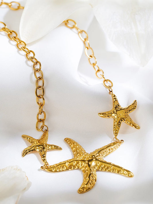 Rubans Voguish 18K Gold-Plated Starfish Design Charm Statement Necklace & Chain