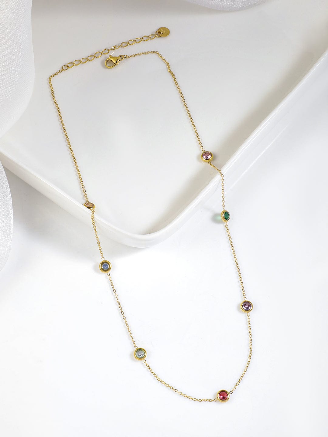 Rubans Voguish 18KT Gold Plated Stainless Steel Waterproop Tarnish Free Demi-Fine Stone Necklace