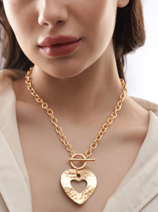 Rubans Voguish 22K Gold plated Statement Heart Motif Link Chain Copper Necklace