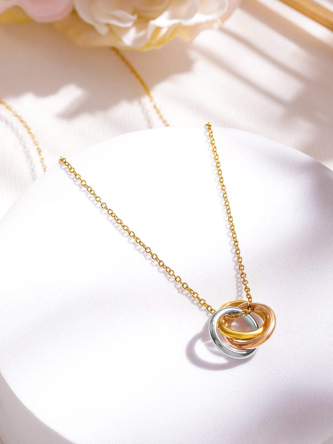 Rubans Voguish Gold & Silver Dual Plated Round Charm Stainless Steel Tarnish Free Waterproof Necklace