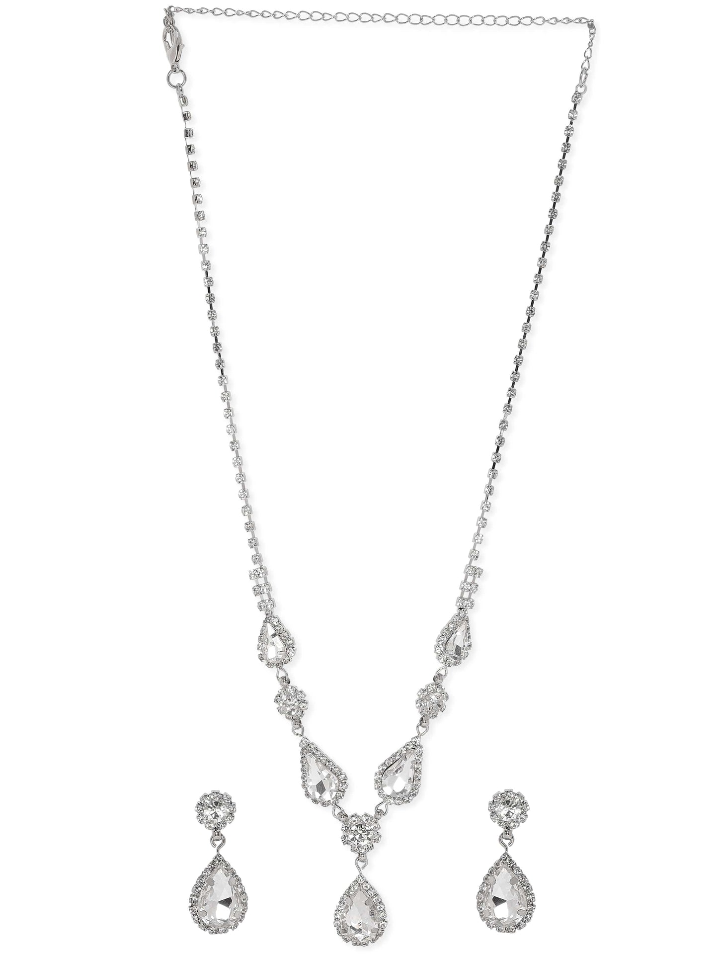 Rubans Voguish Rhodium Plated Crystal Studded Statement Pendant Necklace Set
