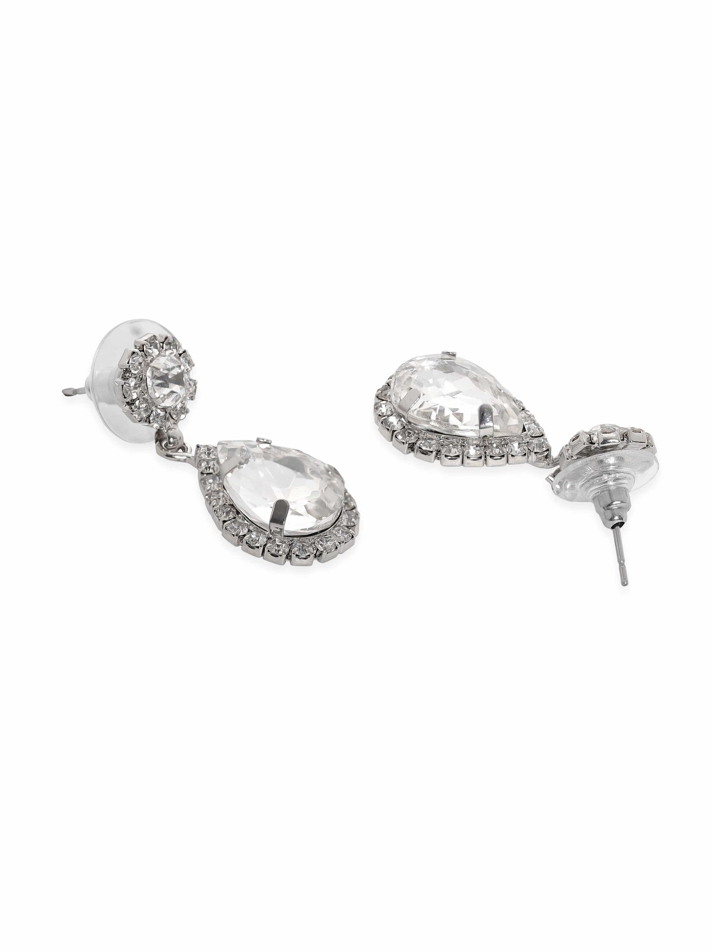Rubans Voguish Rhodium Plated Crystal Studded Statement Pendant Necklace Set