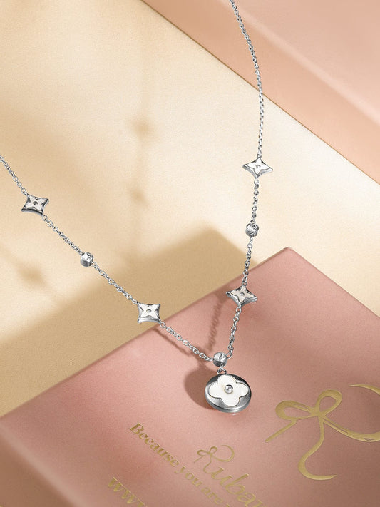 Rubans Voguish Rhodium-Plated Stainless Steel TarnishFree Waterproof Floral Charm Necklace