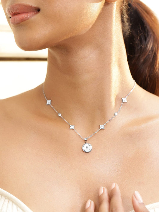 Rubans Voguish Rhodium-Plated Stainless Steel TarnishFree Waterproof Floral Charm Necklace