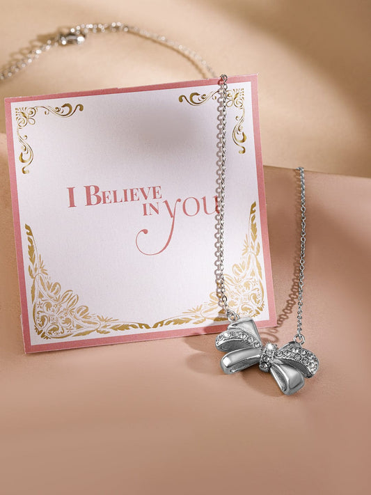 Rubans Voguish Silver Plated Stainless Steel Tarnish-Free Waterproof Bow Pendant Necklace