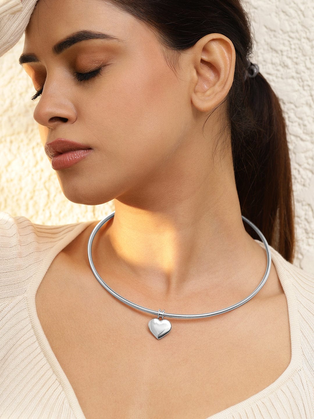 Rubans Voguish Silver Plated Stainless Steel Tarnish-Free Waterproof Heart Charm Necklace