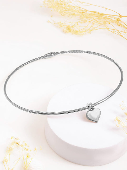 Rubans Voguish Silver Plated Stainless Steel Tarnish-Free Waterproof Heart Charm Necklace