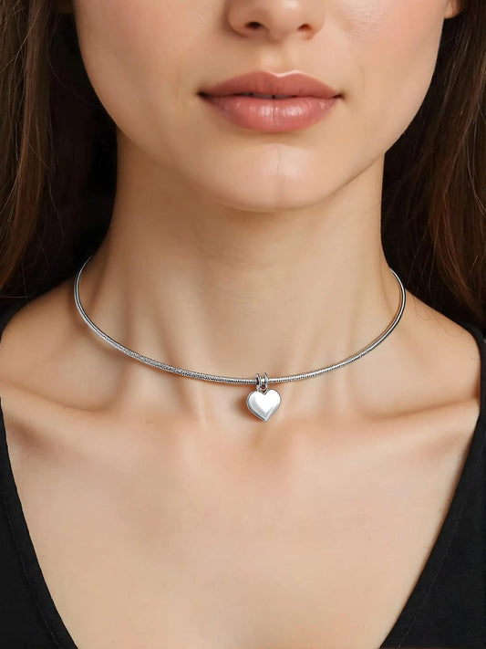 Rubans Voguish Silver Plated Stainless Steel Tarnish-Free Waterproof Heart Charm Necklace