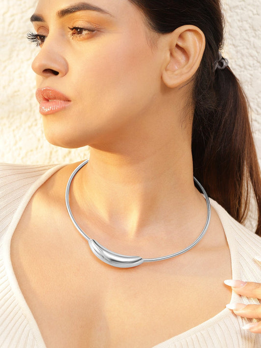 Rubans Voguish Silver Plated Stainless Steel Tarnish-Free Waterproof Minimalist Statement Choker Necklace
