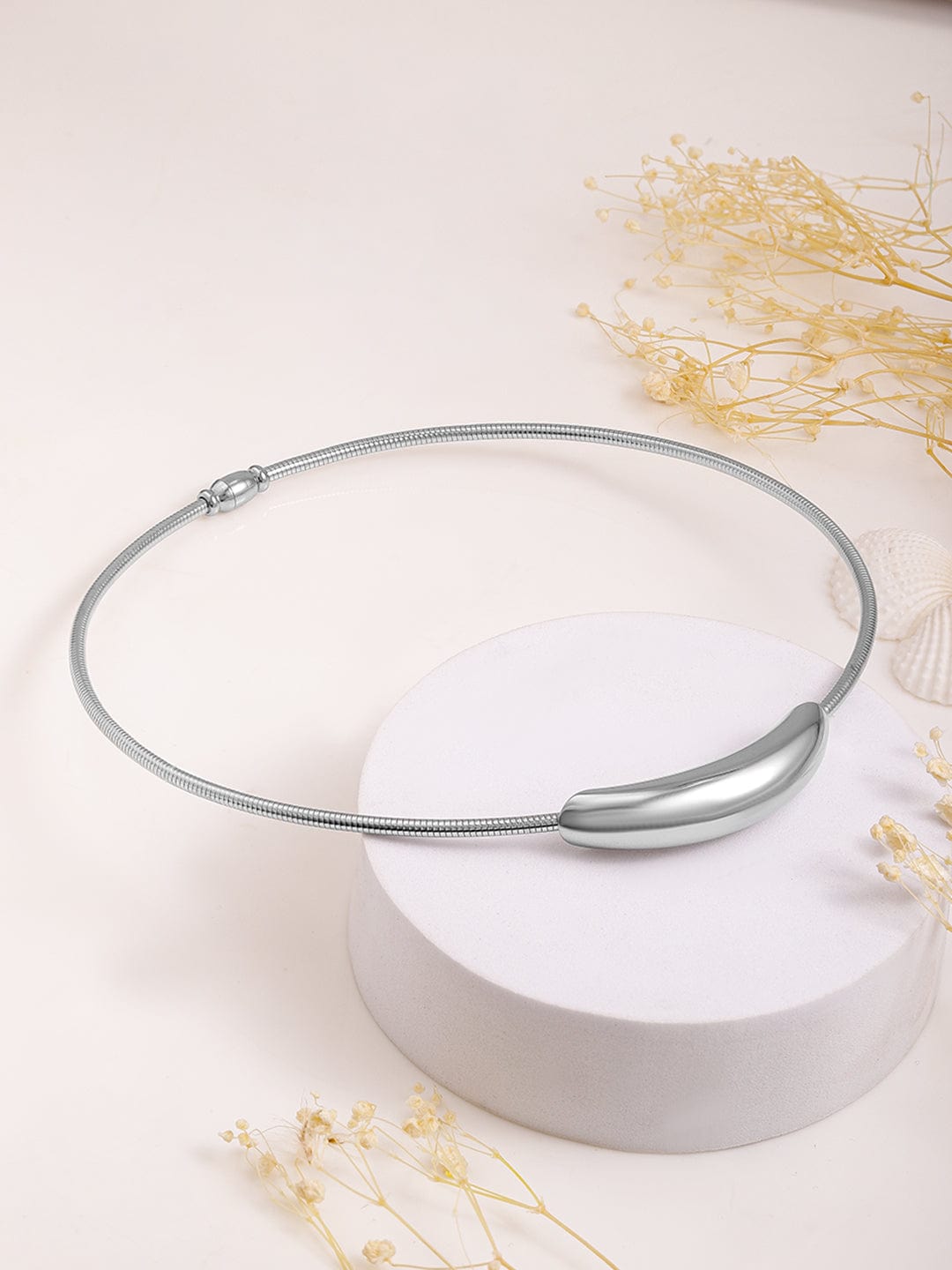 Rubans Voguish Silver Plated Stainless Steel Tarnish-Free Waterproof Minimalist Statement Choker Necklace