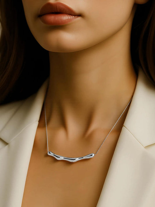 Rubans Voguish Silver Plated Stainless Steel Tarnish-Free Waterproof Sculptural Pendant Necklace