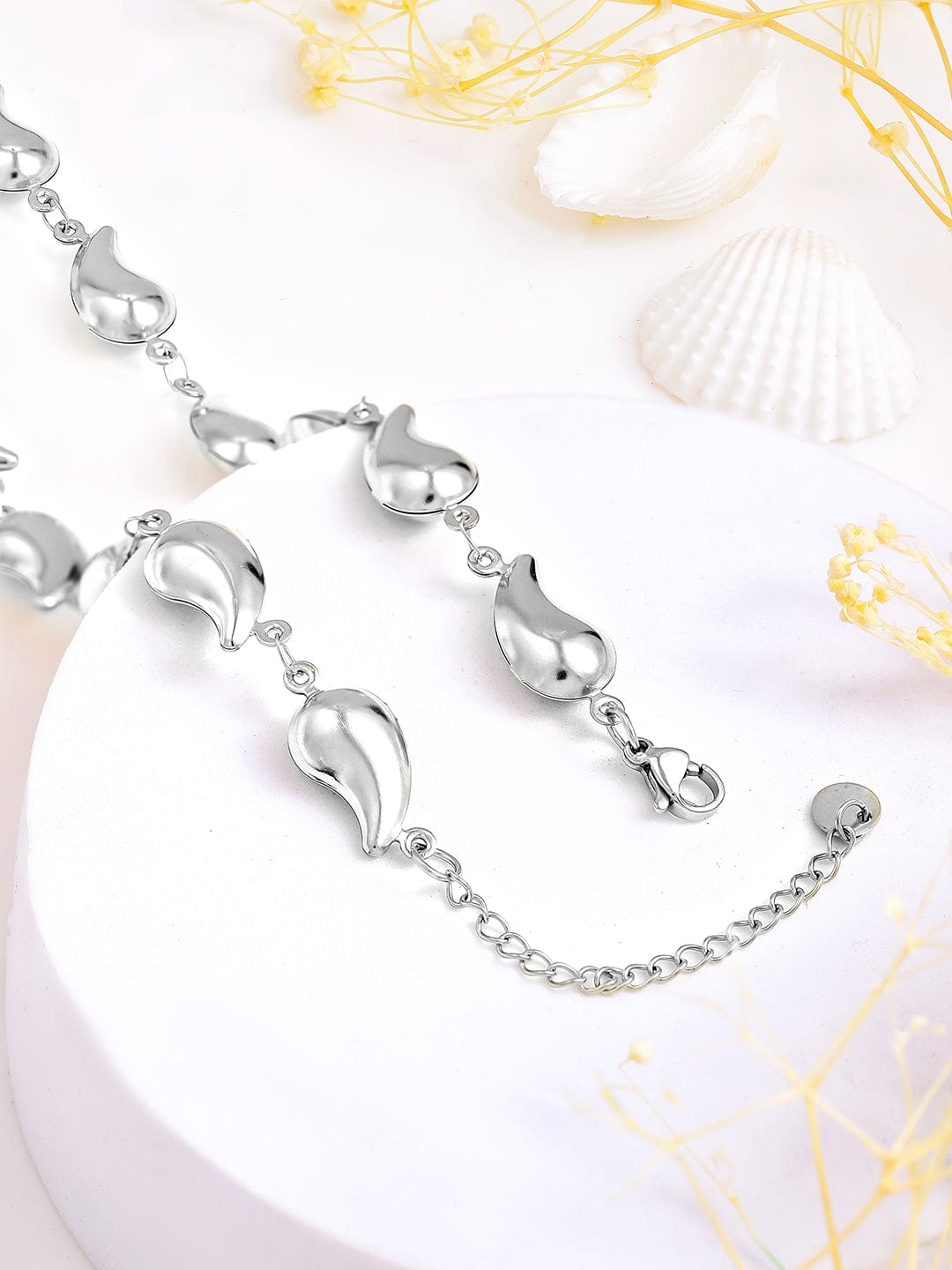 Rubans Voguish Silver Plated Stainless Steel Tarnish-Free Waterproof Tear Drop Motif Statement Necklace