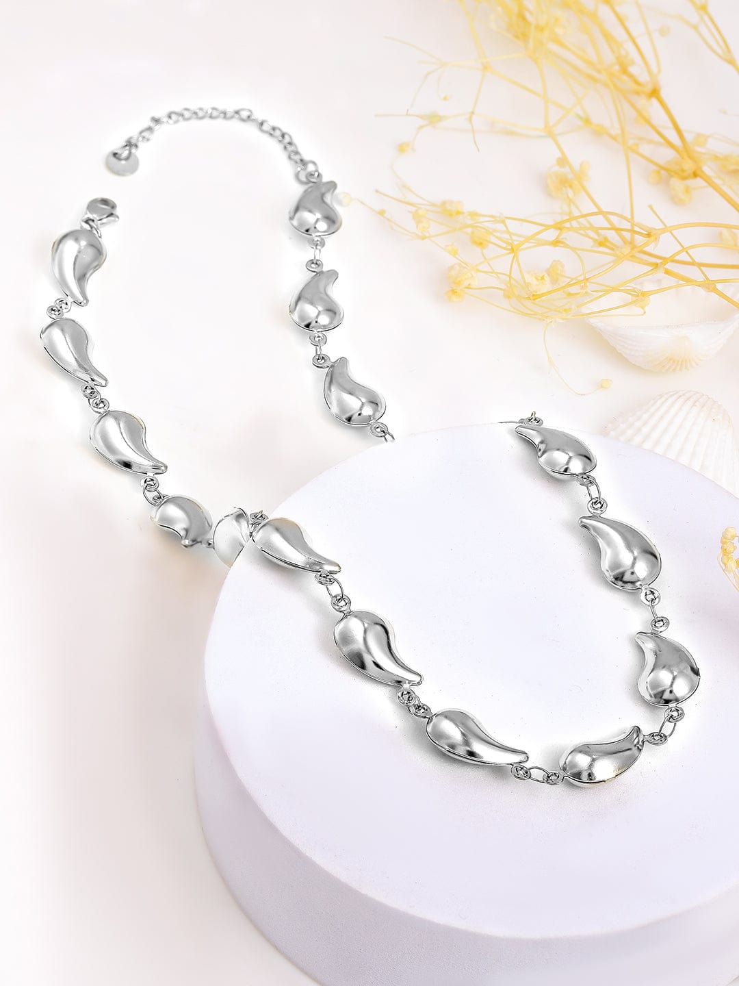 Rubans Voguish Silver Plated Stainless Steel Tarnish-Free Waterproof Tear Drop Motif Statement Necklace