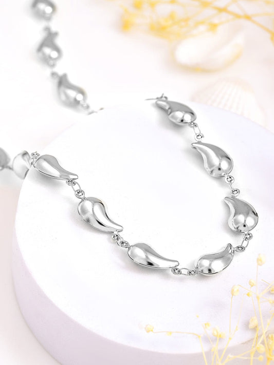 Rubans Voguish Silver Plated Stainless Steel Tarnish-Free Waterproof Tear Drop Motif Statement Necklace