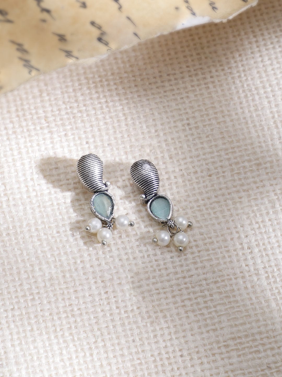 Silver-Plated Oxidised Stone Studded  Beaded Necklace Set