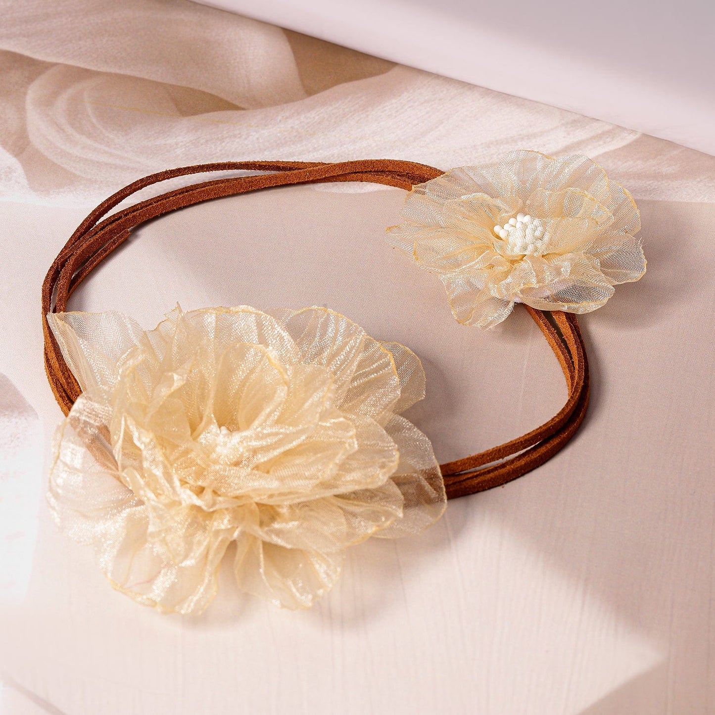 Rubans Stylish Beige Floral Fabric Statement Choker Necklace - Trendy Fashion Accessory