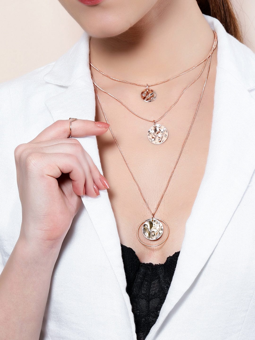 Rubans Rose Gold-Plated Handcrafted Multi Layer Chain Necklace